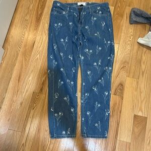 Current Elliott thin denim pants crop jeans flowers ankle length 29